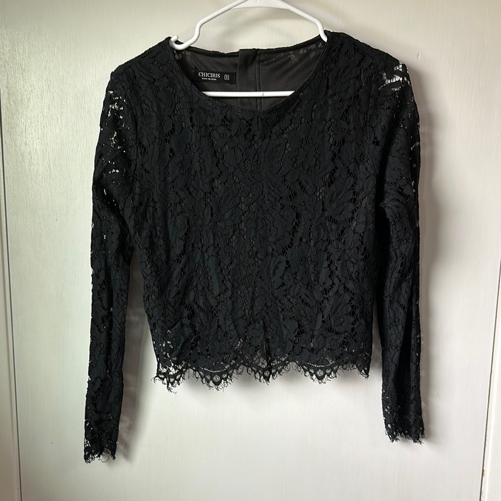 Black Lace Long Sleeve Top